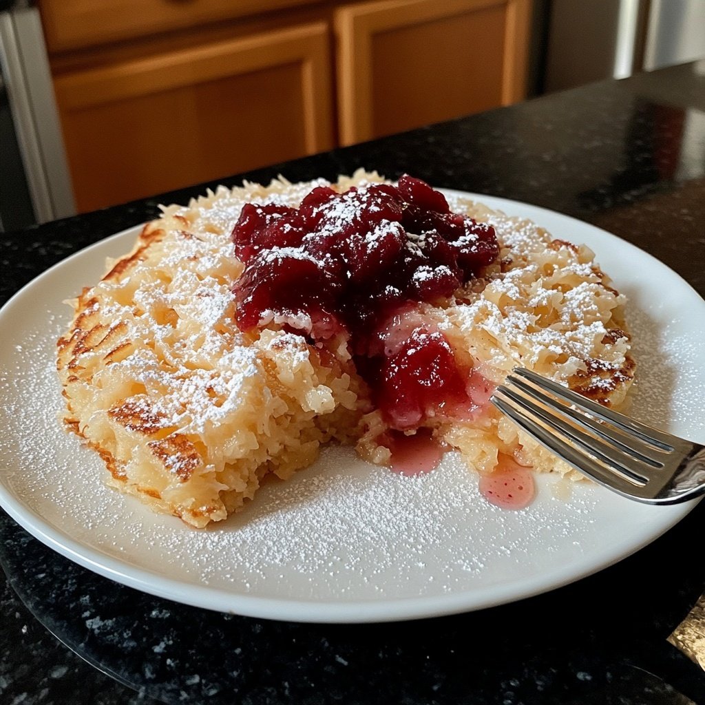 Fluffy Shredded Pancake with Plum Compote