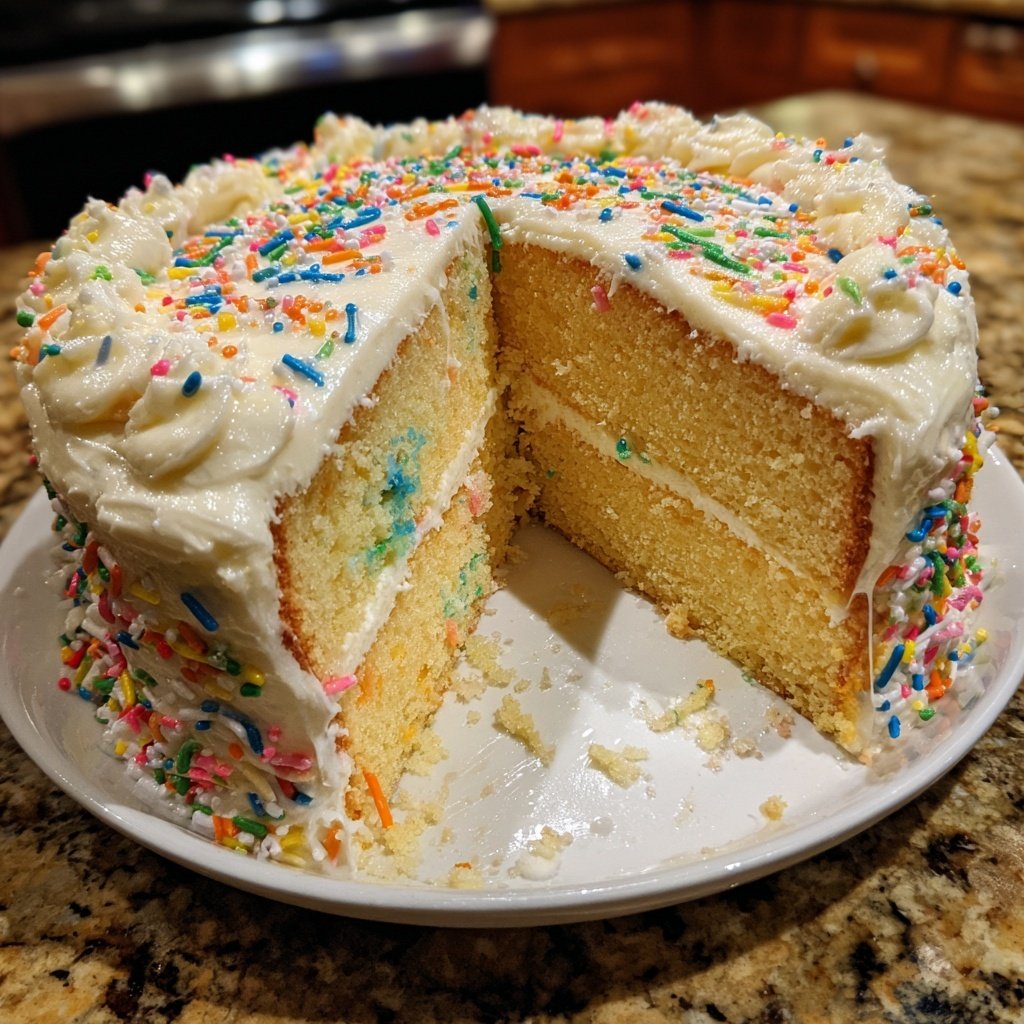 Vanilla Birthday Cake with Rainbow Sprinkles