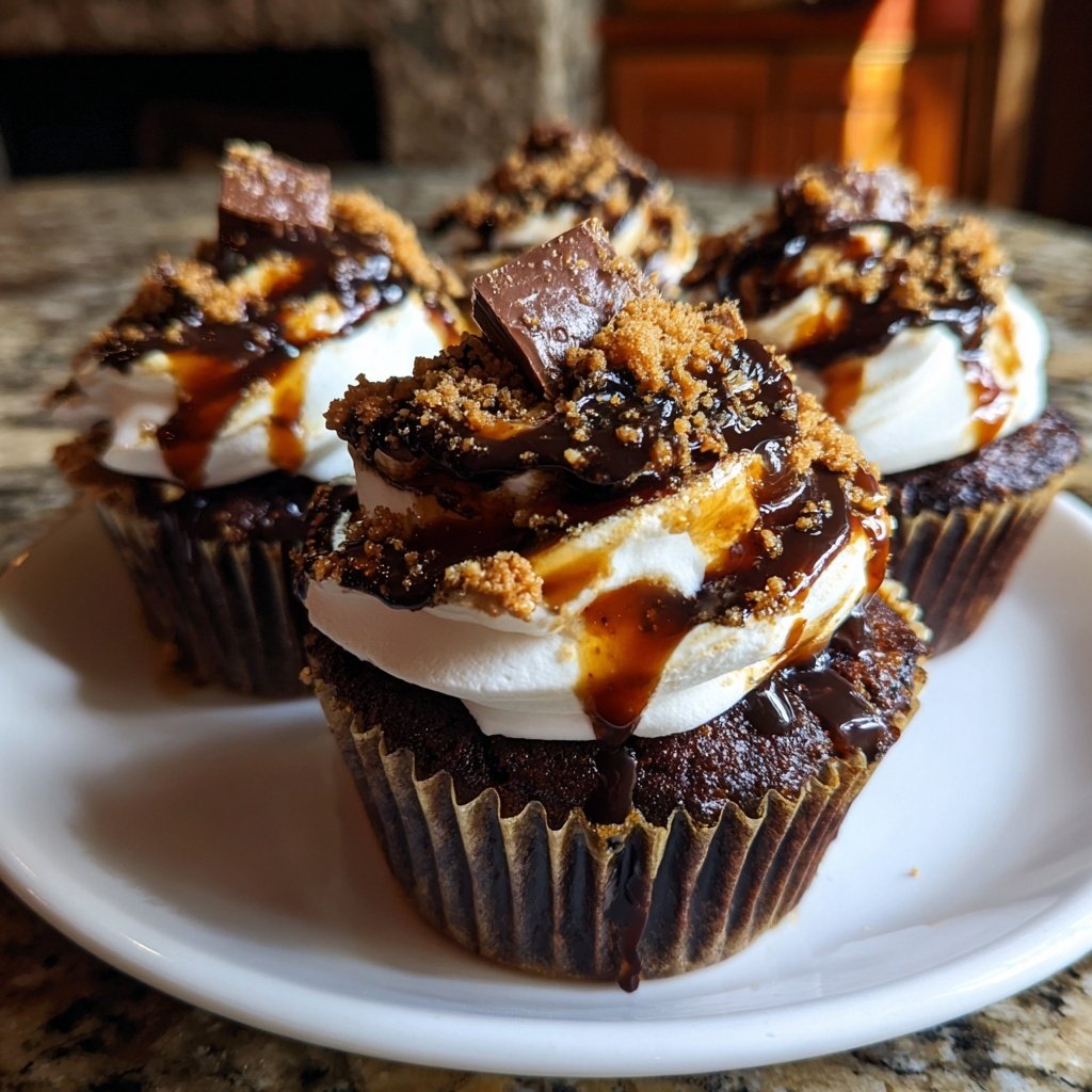 S'mores Inspired Chocolate Cupcakes