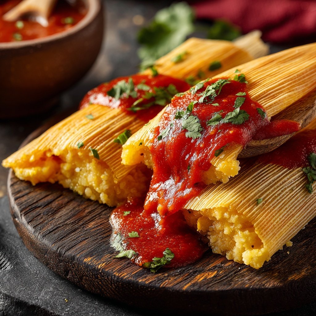 Tamales with Red Chili Sauce