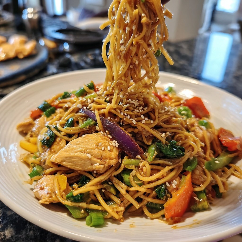 Asian Sesame Chicken Noodles Stir-Fry