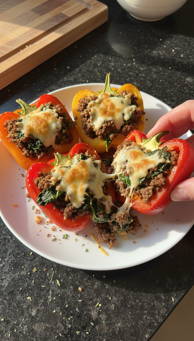 Ground Beef and Spinach Stuffed Peppers